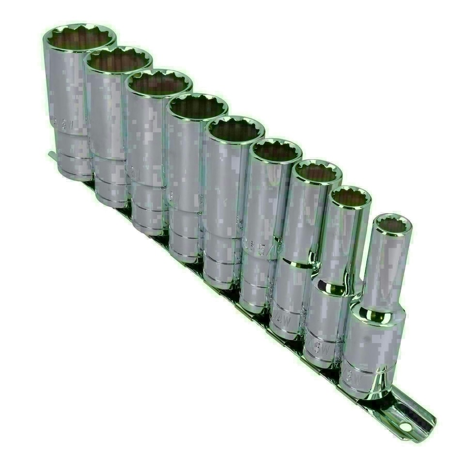 image 1 of 1/2" Drive Whitworth Double Deep British Sockets BSW 9pc 12 Sided Bi-hex