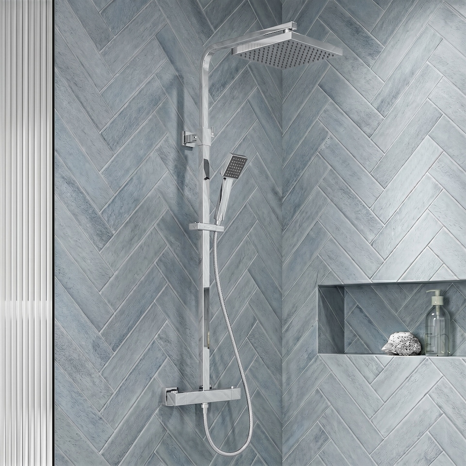 image 1 of Balterley Empire Square Thermostatic Shower Kit with Fixed Head and Adjustable Handset | Silver | Chrome | 1