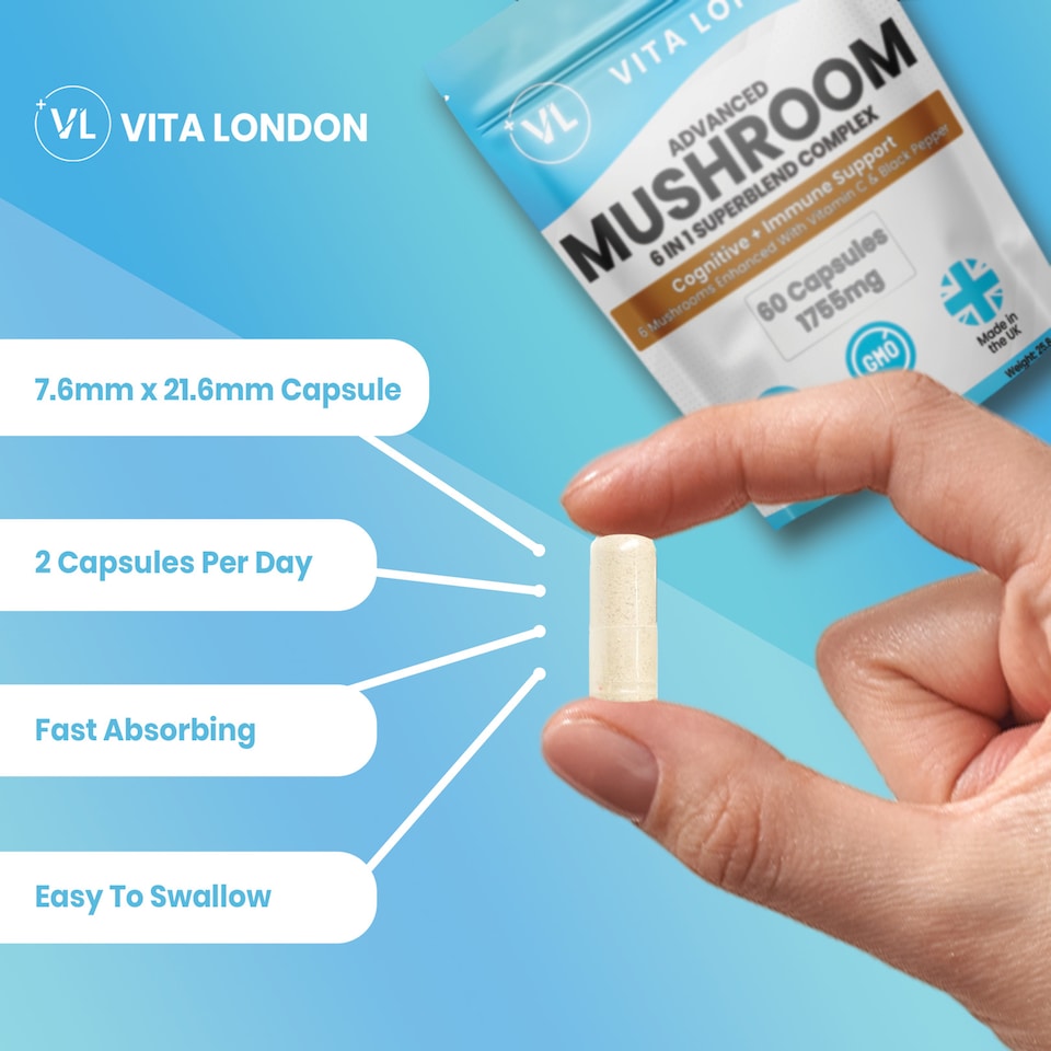 image 1 of Mushroom 6 In 1 Superblend Capsules + Lions Mane - 1755mg - 60 Capsules