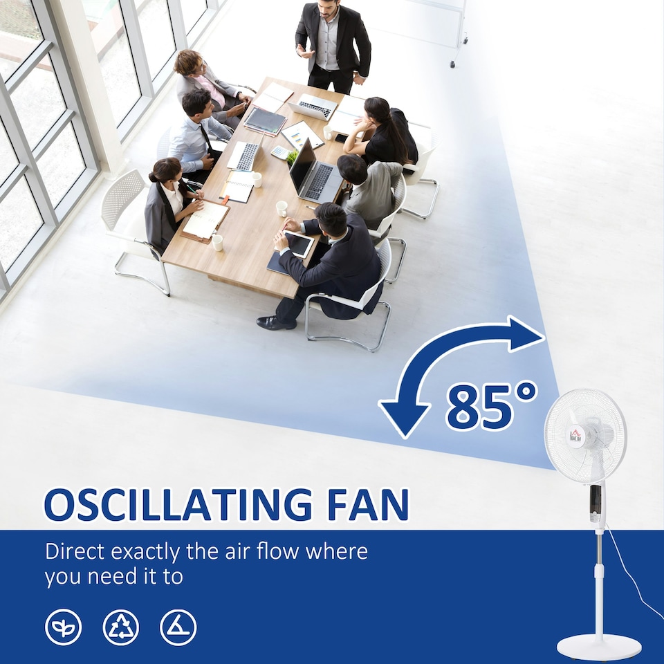 image 1 of HOMCOM 16'' Pedestal Fan Height Adjustable 85 Degree Oscillation LED Panel