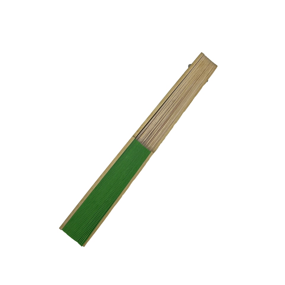 image 1 of Green Paper Foldable Hand Held Bamboo Wooden Fan by Parev