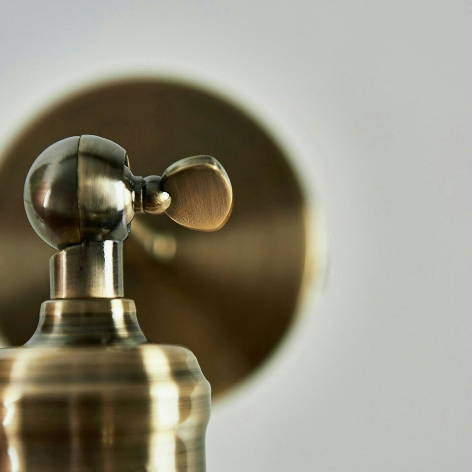 image 1 of ValueLights Pair Of Retro Antique Brass Knuckle Joint Wall Lights With Gloss Cream Shades