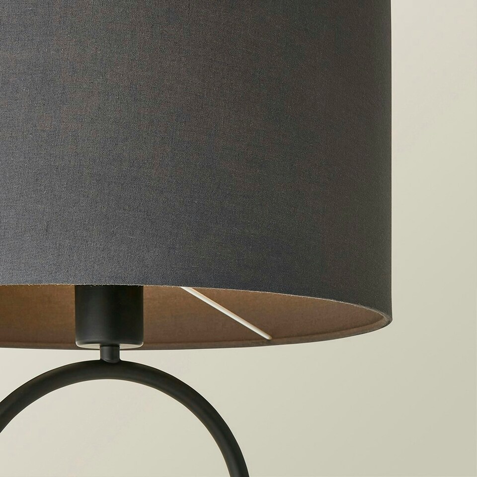 image 1 of ValueLights Antonia Charcoal Fabric Drum Lamp Shade Matte Black Oval Table Lamp and LED Bulb Black
