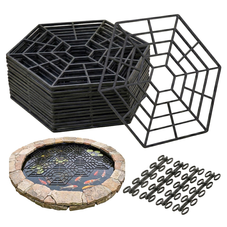 image 1 of GEEZY Pond Guard Protector Floating Net Rings Black 20 Piece Set