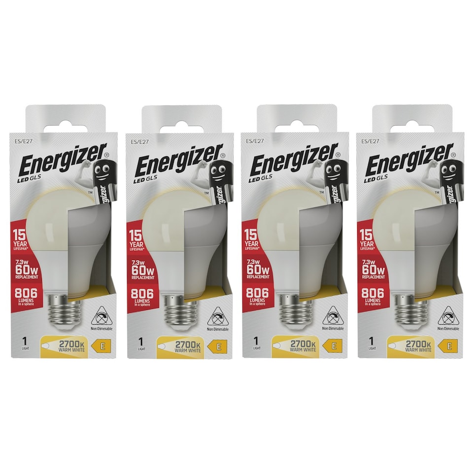 image 1 of Energizer LED GLS E27 806lm 7.3W 2700K (Warm White) Light Bulb - Pack of 4