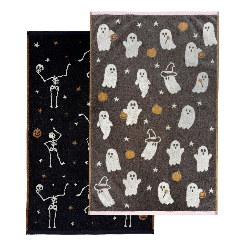 image 1 of Luxury Halloween Hand Towels Pack of 2 - 100% Cotton Spooky Tea Towels Multi | Multi