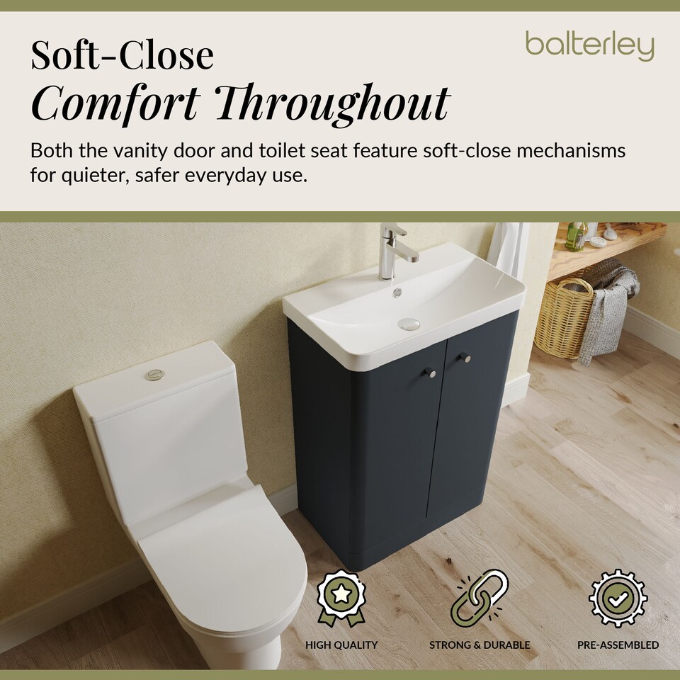 image 1 of Floor 2 Door Bathroom Vanity Unit, Tap & Toilet Pack, Dark Grey, 579mm | Grey | Satin Soft Black