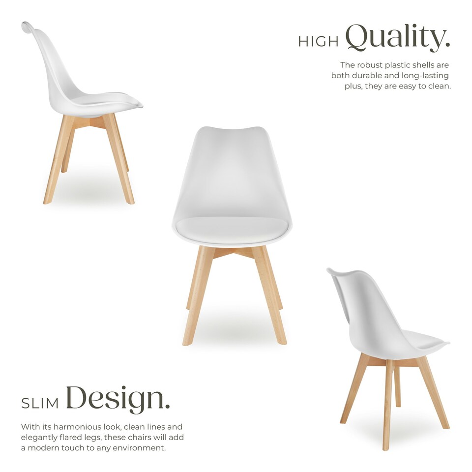 image 1 of Dining Chairs Frederikke - padded, ergonomic shape, wooden legs - Set of 8 White