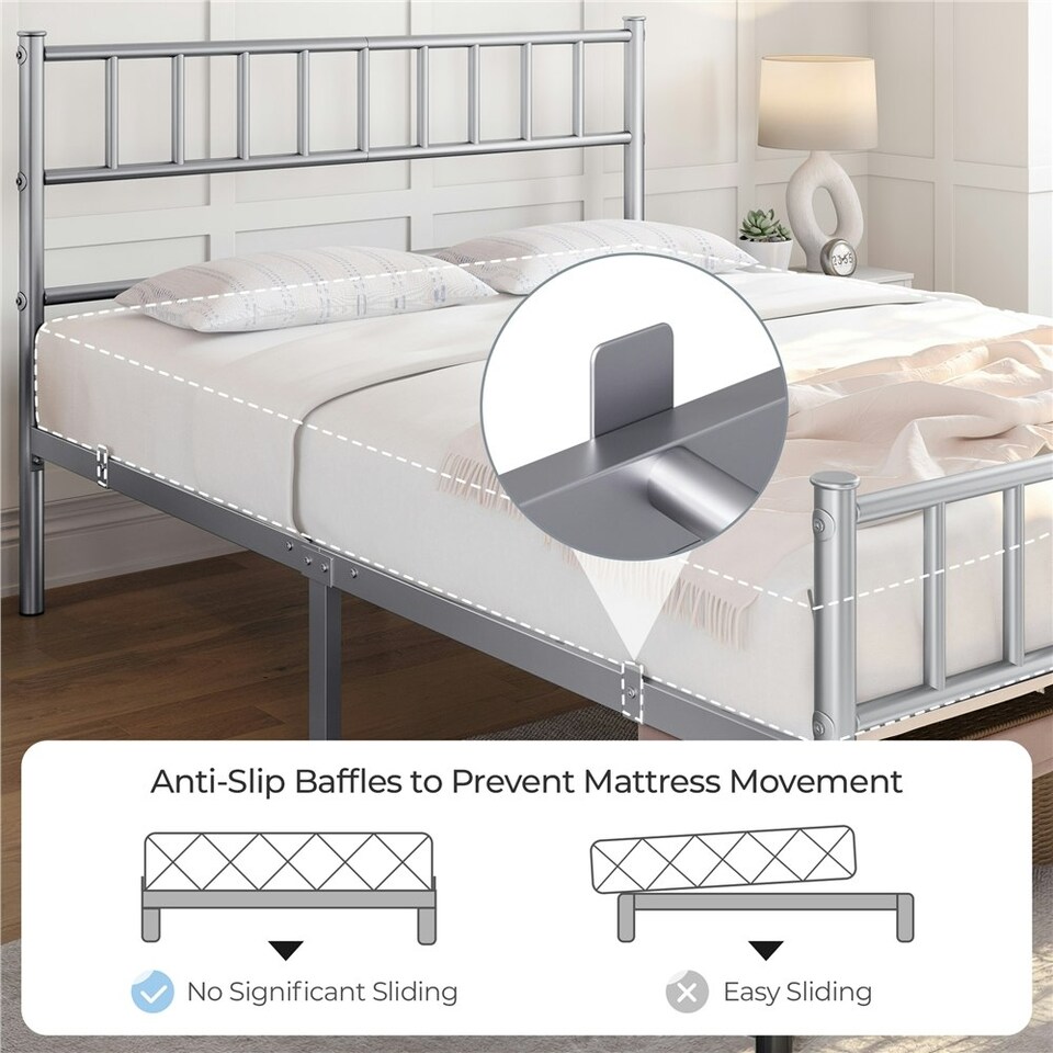 image 1 of Yaheetech 4ft6 Double Metal Bed Frame with Slatted Headboard Silver