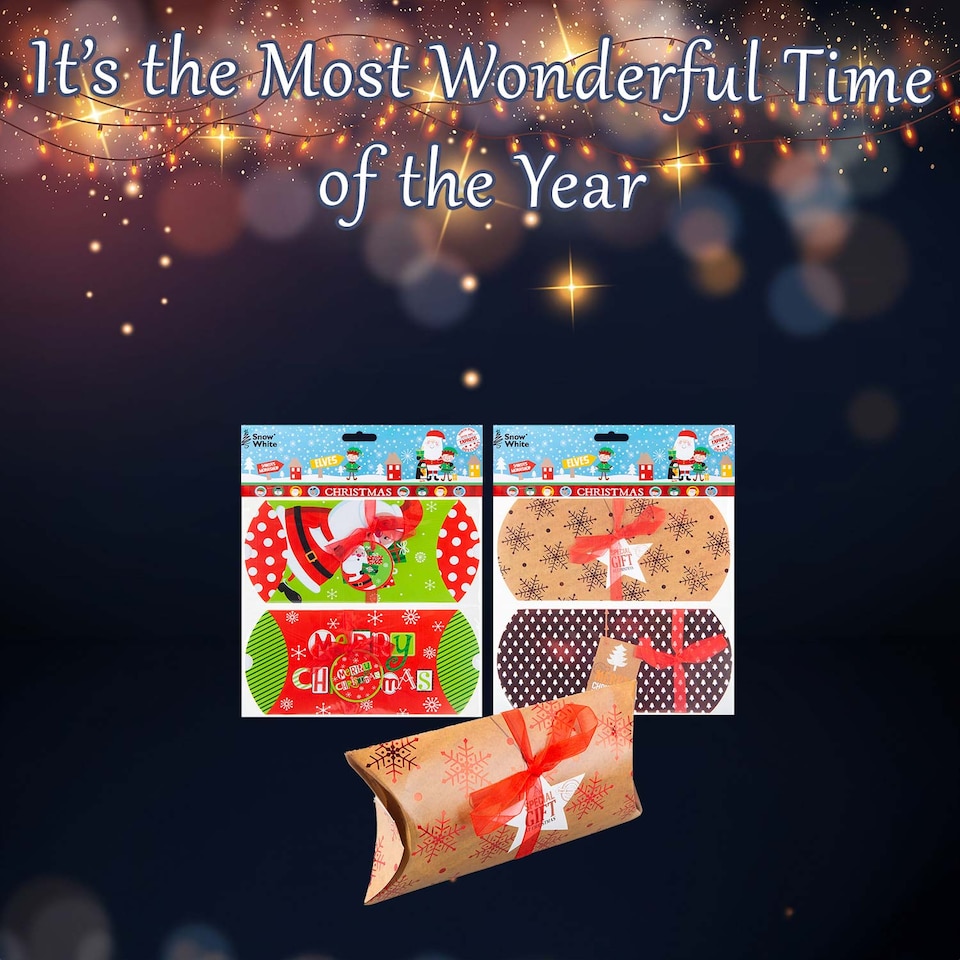 image 1 of vfm-estore Christmas Gift Boxes 2 Xmas Themed Designs - 18x9x4cm Pair