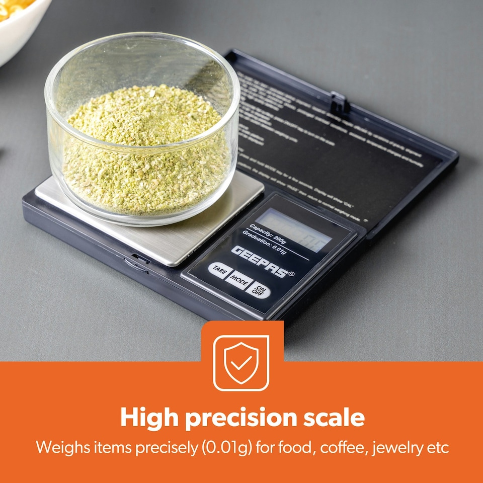 image 1 of GEEPAS Portable Digital Scales, 200x0.01 g - Black