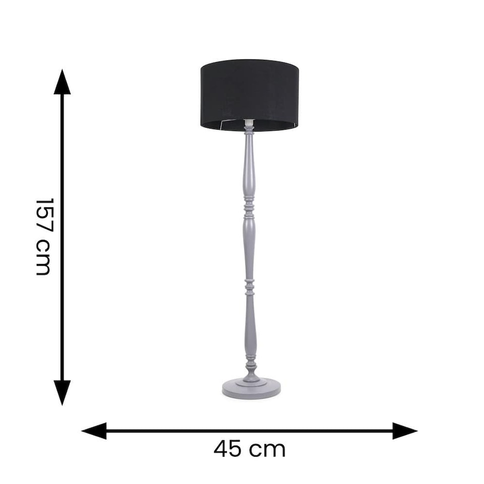 image 1 of ValueLights Victoria Grey Wood Floor Lamp Black Shade and Bulb