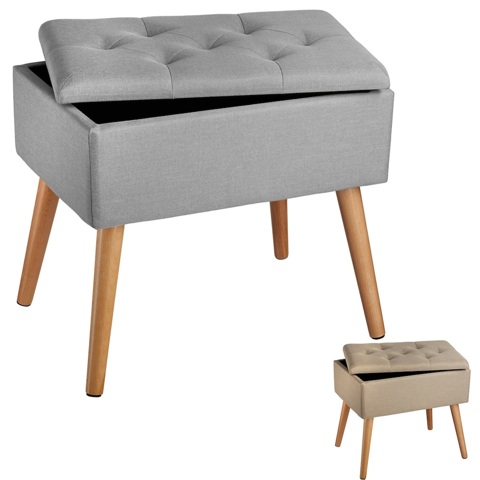 image 1 of Bench Ranya upholstered linen look with storage space - 300kg capacity Grey | Light Grey