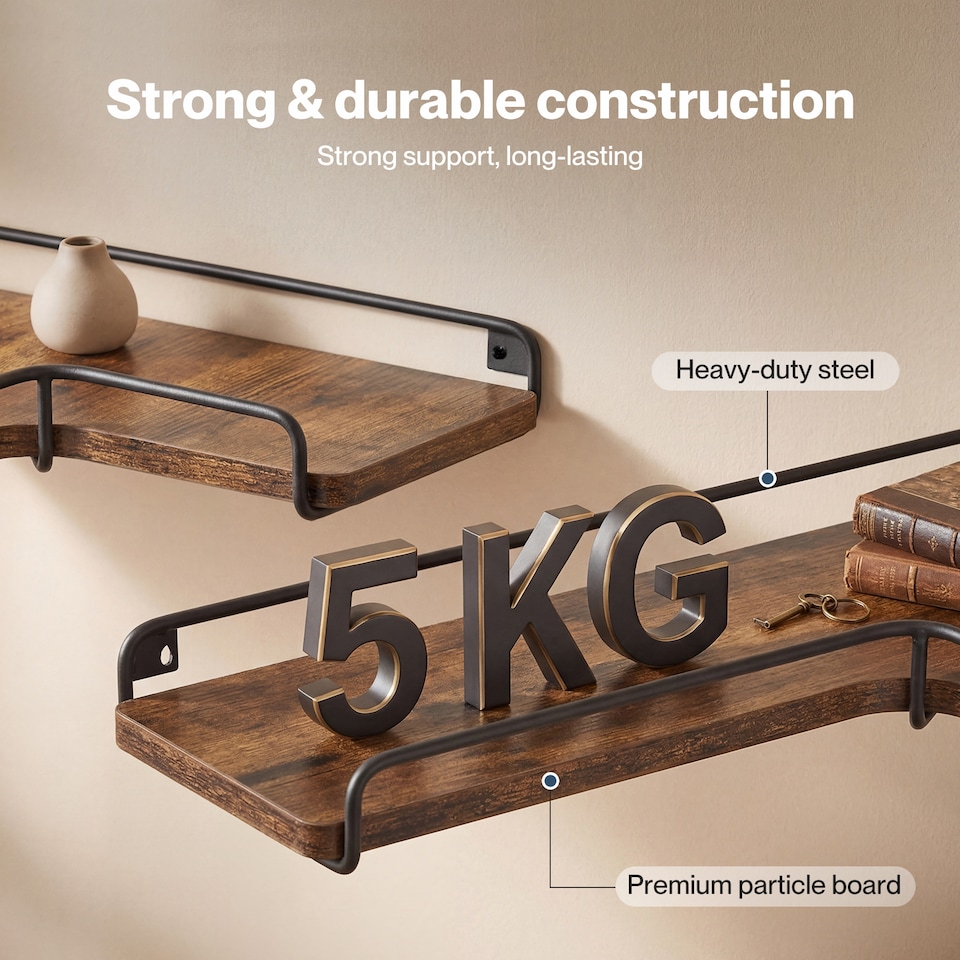 image 1 of Levede Floating Shelves Set 2PC L-Shaped Corner Shelf Wall Mounted Wood Brown