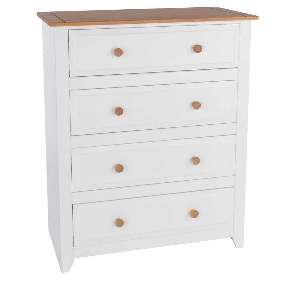 image 1 of Capri 4 Drawer White Chest of Drawers - White Painted Pine Bedroom Storage with Shaker Style Legs | White | White | 1