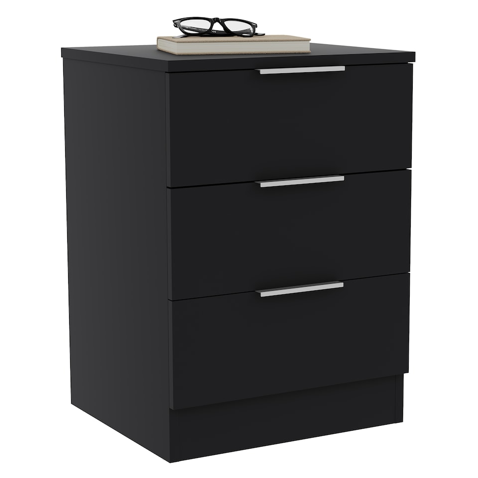 image 1 of Vida Designs Trega 3 Drawer Bedside Chest Bedroom Storage Unit, (H) 50cm x (W) 39cm x (D) 28cm, Black