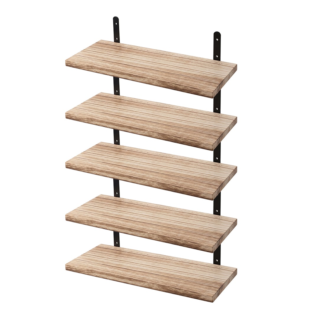 Levede Floating Shelves Wood Wall Mounted Shelf Rustic Set of 5 Light Brown