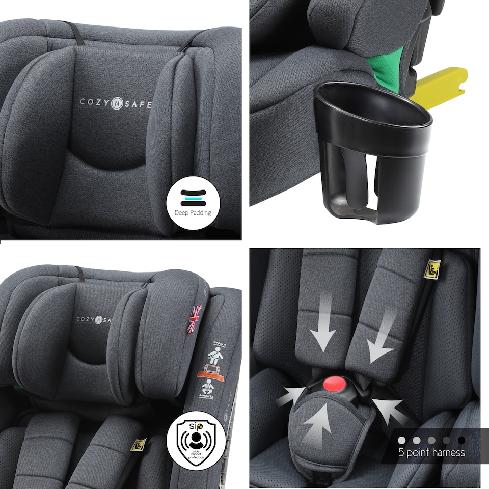 image 1 of Cozy N Safe Everest i-Size Car Seat 76-150cm, ISOFix & Top Tether, 5 Point Harness, Forward Facing High Back Booster, Adjustable Headrest, Cup Holder, Kids Car Seat 9 Months to 12 Years (Slate)