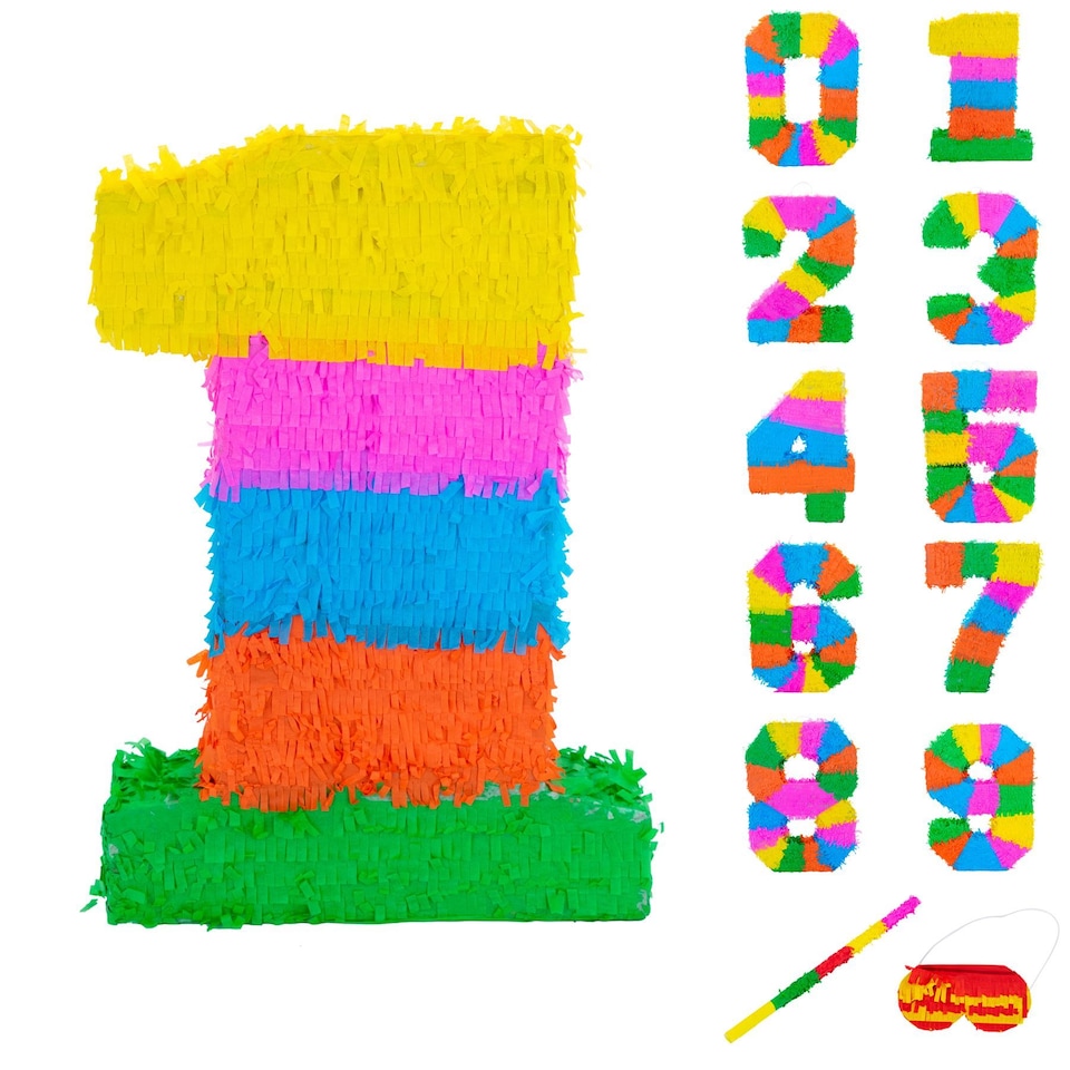image 1 of Fax Potato Number 1 Pinata Set with Stick & Blindfold - Blue Stick