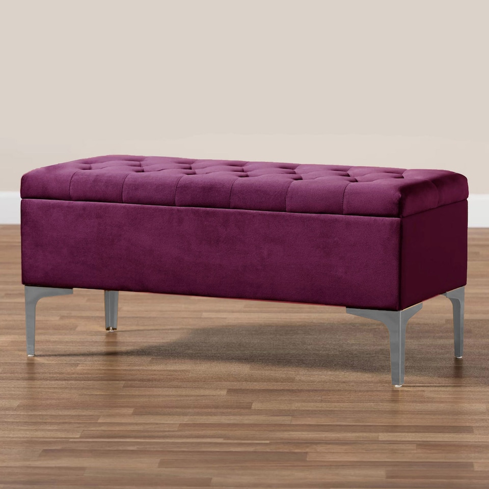 image 1 of Modena Storage Ottoman Bench, Ottoman Footstool with Legs, 90cm Plush Velvet Upholstered End of Bed Bench, Red