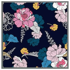 Pink flowers on navy (Picture Frame) Grey | S