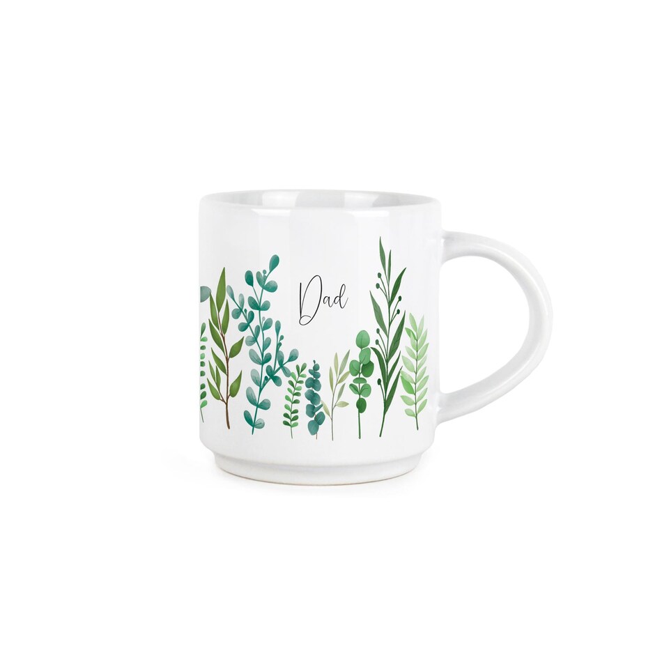 image 1 of Mum & Dad Stacking Mugs Set - Green Ferns Gifts for Grandparents Ceramic Cups Set of 2 with Metal Stand | White