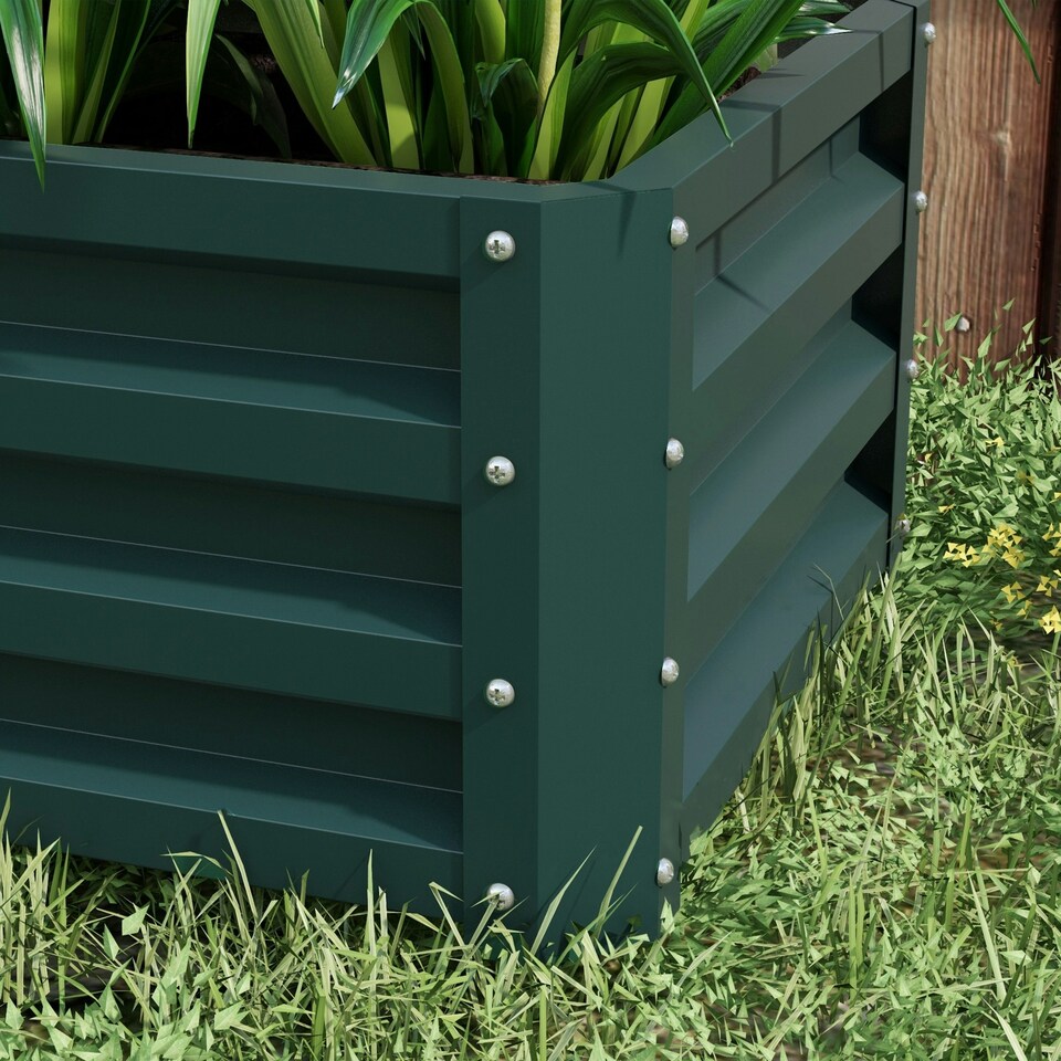 image 1 of Outsunny Set of 2 Raised Garden Bed Galvanised Planter Box, Green