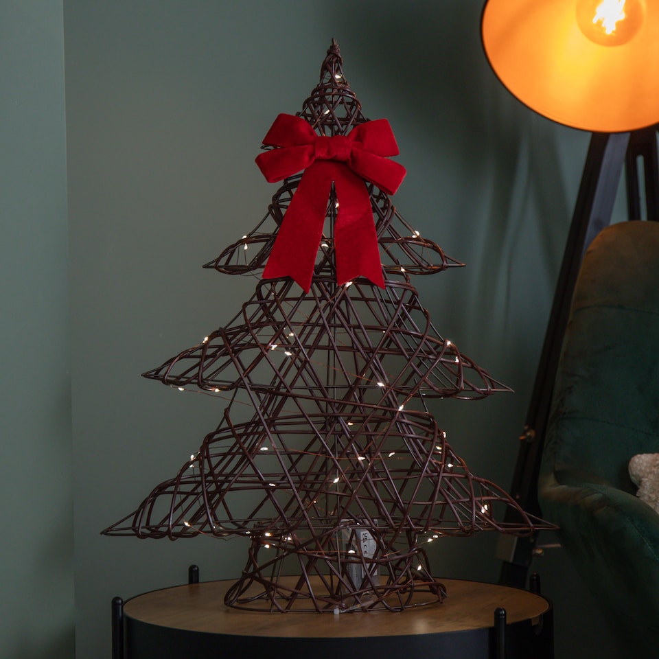 image 1 of 60cm Battery Operated Light up Christmas Tree with Red Bow & 60 Warm White LEDs