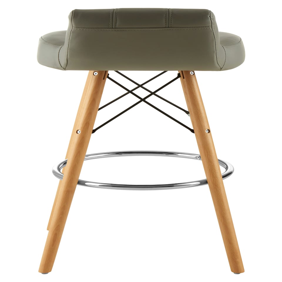 image 1 of Interiors by Premier Grey Leather Effect Bar Stool, Comfortable Seating Faux Leather Bar Stool, Space-Saver Leather Kitchen Stool