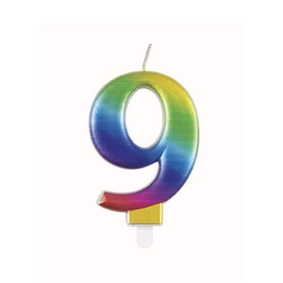 Metallic Rainbow Number 9 Birthday Candle 9cm