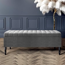 150cm Paris Striped Ottoman Storage Bench -Upholstered Shoes Bench with Black Turned Wooden Legs - Dark Grey Naple Ottoman Bench