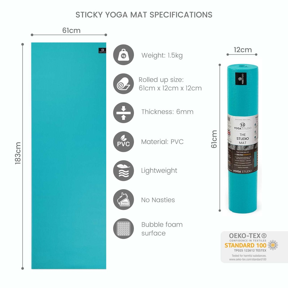 image 1 of Yoga Studio Sticky Yoga Mat 6mm - Turquoise | Green | Turquoise | 183cm x 61cm x 6mm