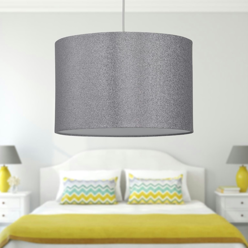 image 1 of Silvery Grey Glitter 33cm Pendant Lightshade Grey