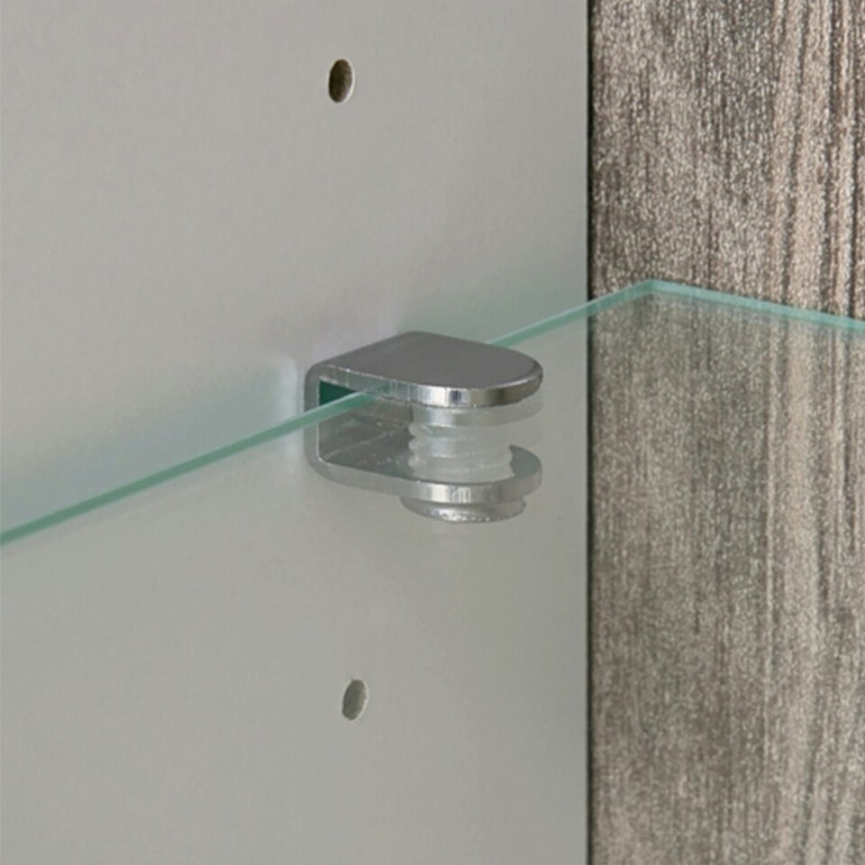 image 1 of Chelsea Living Low Display Cabinet 109cm Wide in White with a Truffle Oak Trim