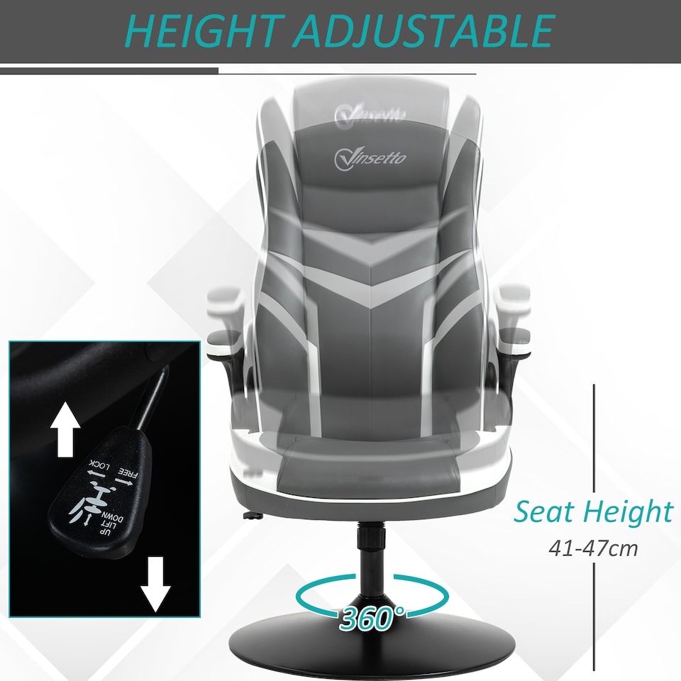 image 1 of Vinsetto Gaming Chair Ergonomic Computer Chair with Adjustable Height Pedestal Base, Home Office Desk Chair PVC Leather Exclusive Swivel Chair Grey