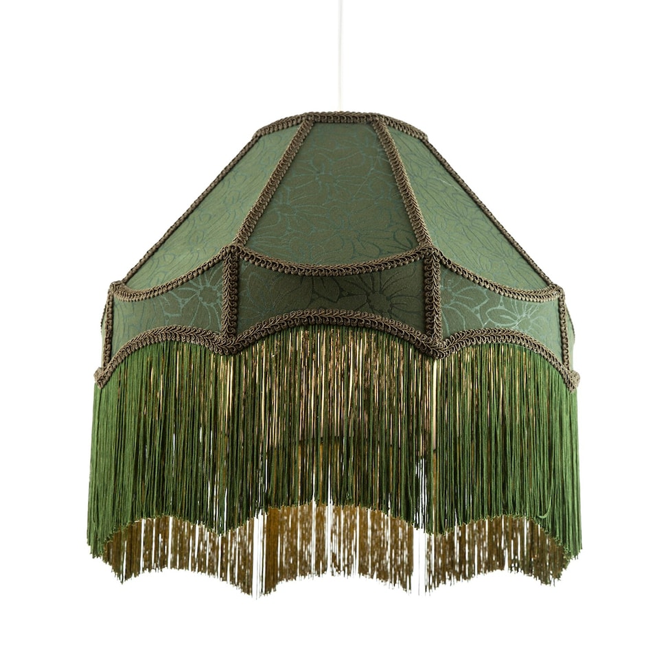 image 1 of Classic Forest Green Floral Jacquard Victorian Empire Pendant Shade Green