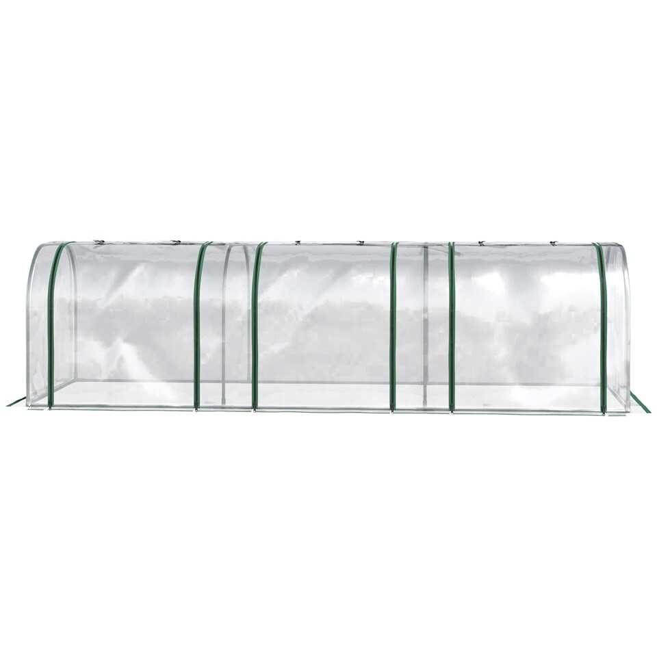 image 1 of Outsunny Tunnel Greenhouse Steel Frame for Garden w Zipper Doors