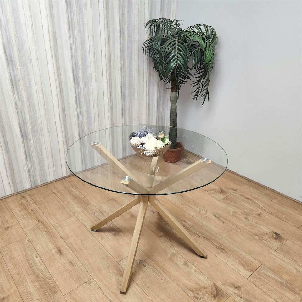 image 1 of Dining Table Clear Glass Kitchen Place for 4 Seats, Dining Table Only (Clear H 75 x L 100 x W 100 cm) Clear