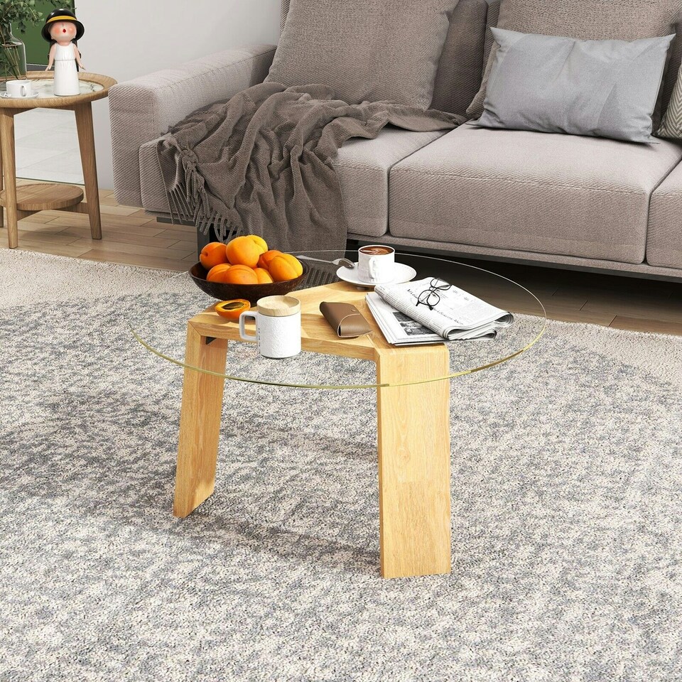 image 1 of COSTWAY Round Coffee Table Modern Table Sofa Center Table Black