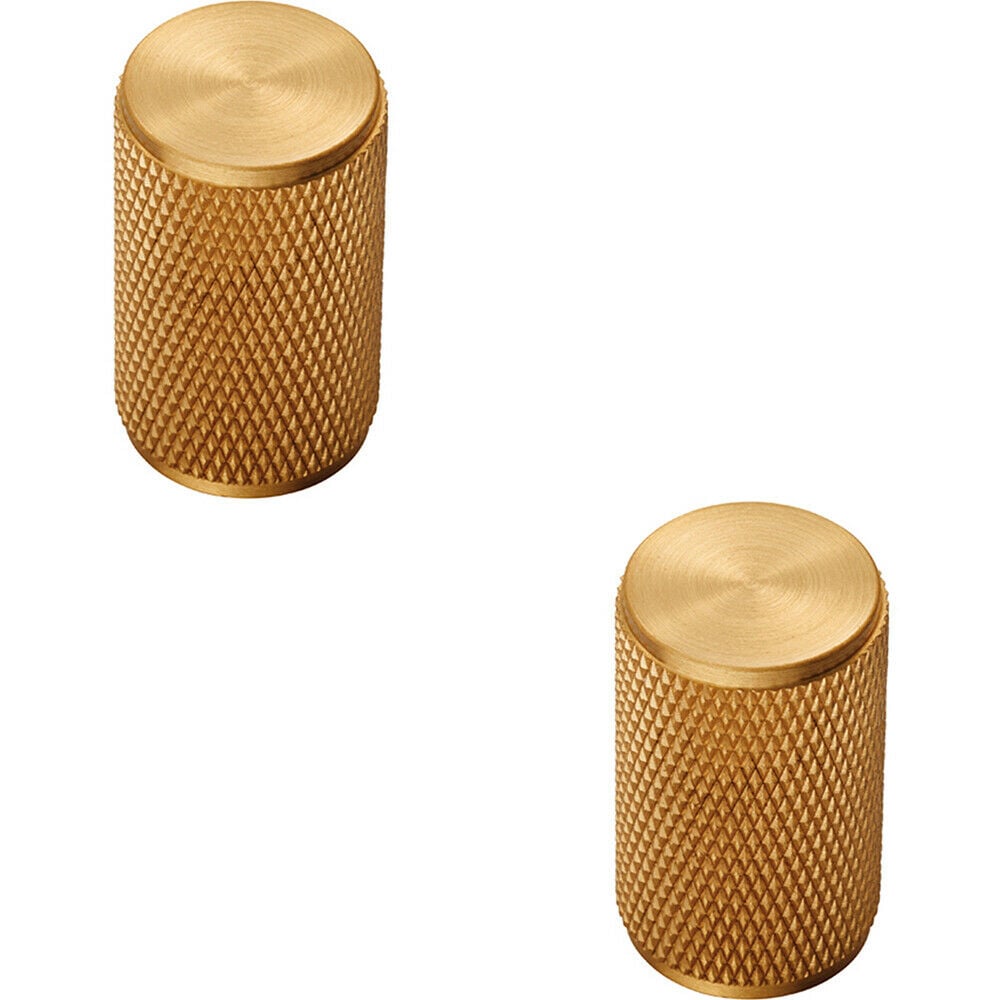 Loops 2x Knurled Cylindrical Cupboard Door Knob 18mm Dia Satin Brass Cabinet Handle in Metallics