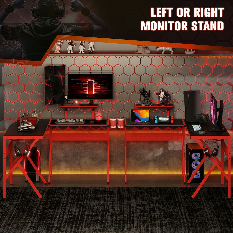 image 1 of HOMCOM Corner Gaming Desk with Monitor Stand Cup Holder Headphone Hook