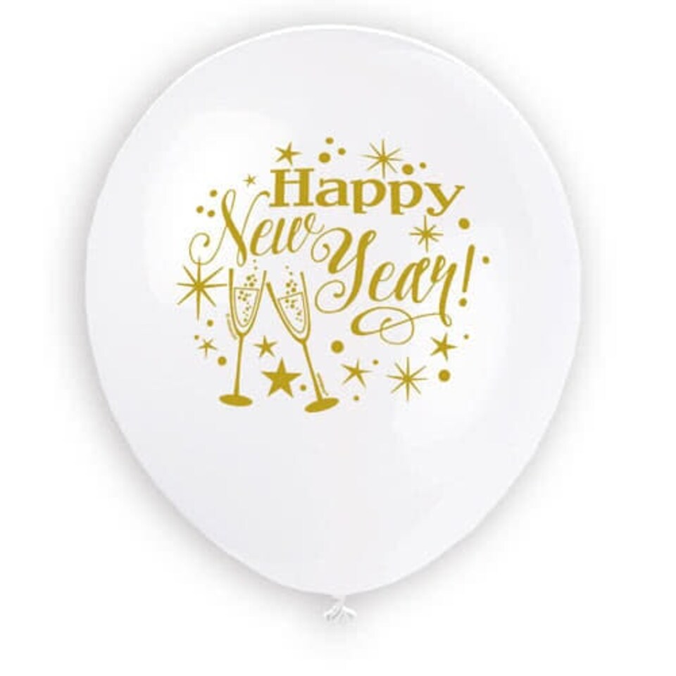 image 1 of Glittering New Year Assorted Biodegradable Latex Balloons 30cm / 12 in - Pack of 8
