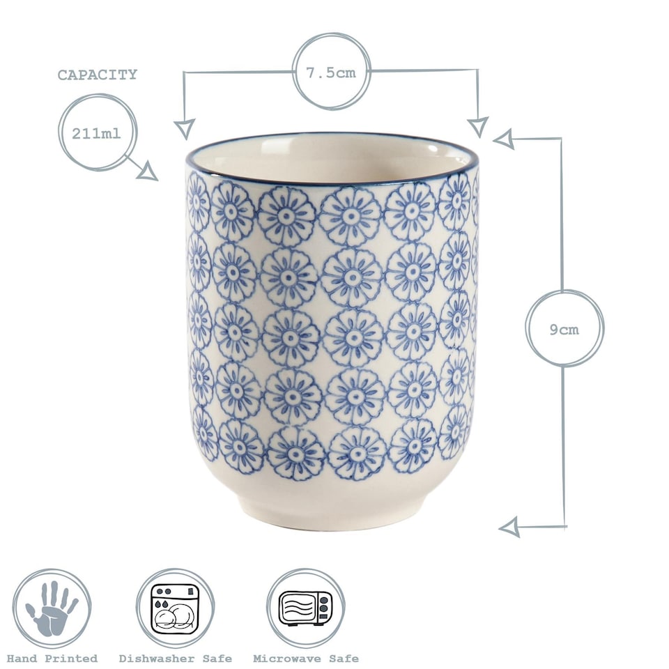 image 1 of Nicola Spring Hand-Printed Tumblers - 280ml - Blue - Pack of 6 | Blue | Blue | 6