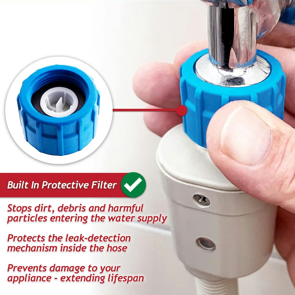 image 1 of SPARES2GO Safety Inlet Hose Washing Machine Dishwasher Water Fill Leak Protection Stop Valve Pipe (1.5m Length, 3/4" Connections)