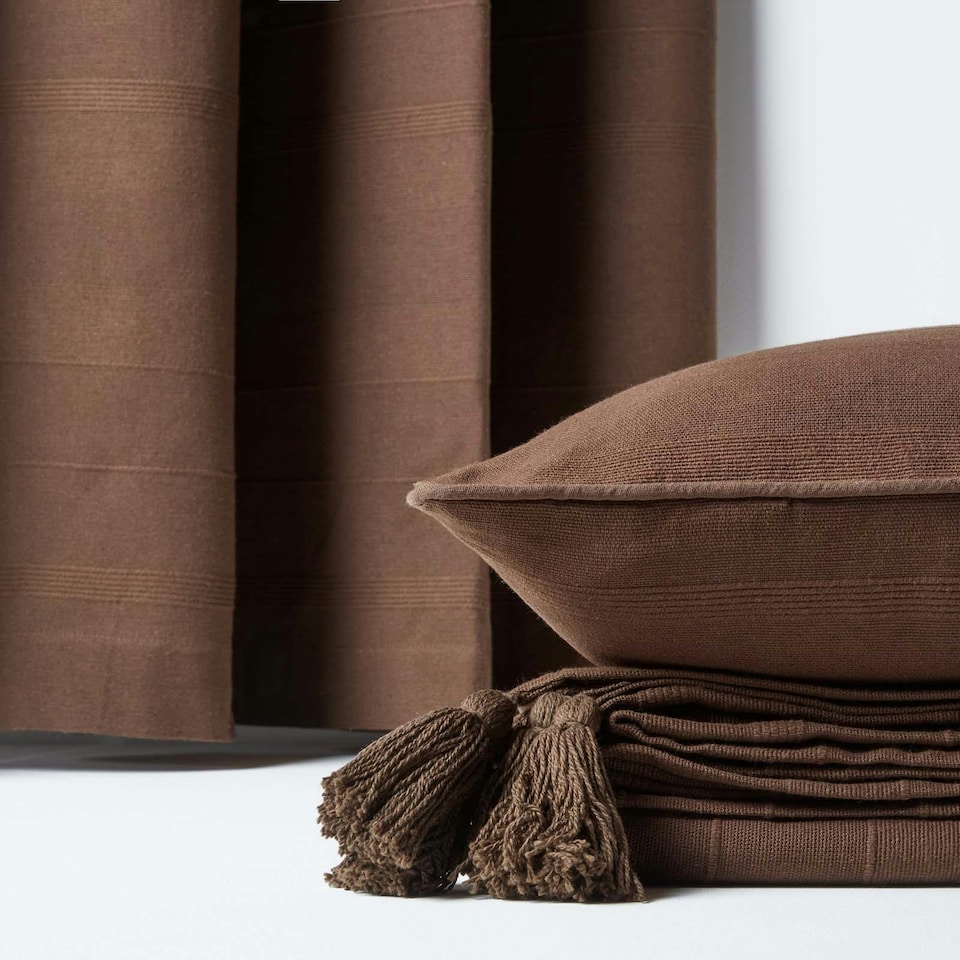 image 1 of Homescapes Cotton Rajput Ribbed Chocolate Cushion Cover - 60 x 60 cm | Brown | Chocolate | 60 x 60 cm
