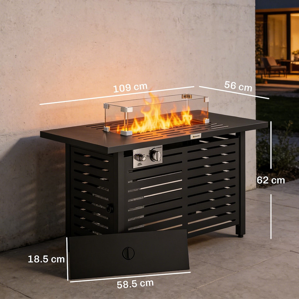 image 1 of Outsunny Steel Table W/ Rain Cover and Lid 50,000 BTU Outdoor Firepit