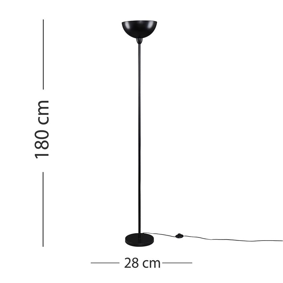 image 1 of ValueLights Matte Black Uplighter Floor Lamp Bowl Shaped Shade | Black
