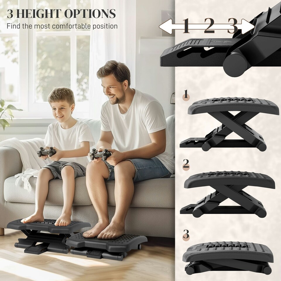 image 1 of Foot Rest for Under Desk with Massage Function, Adjustable Angle and Height Black