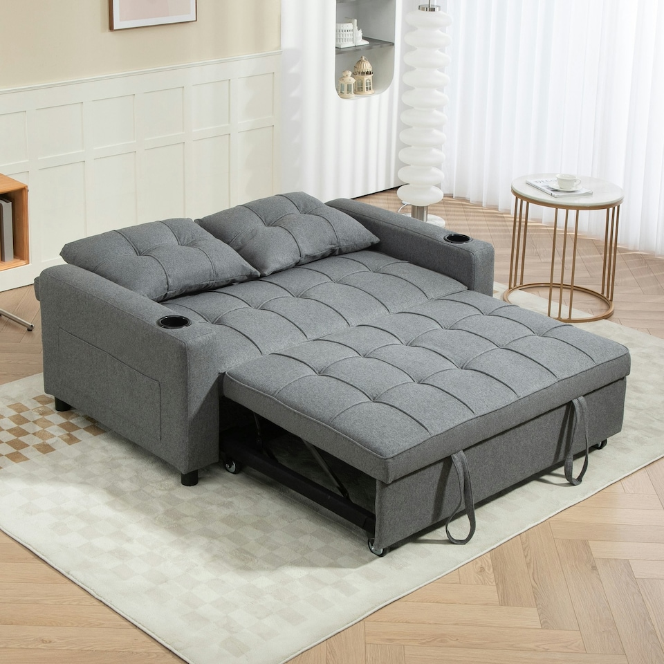 image 1 of HOMCOM 2 Seater Pull Out Sofa Bed with Pockets for Living Room Charcoal Grey | Multi | Two Seater