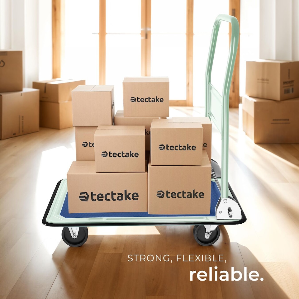 image 1 of Folding Trolley - 2 fixed, 2 swivel wheels, 150 kg load capacity, 73 x 47 cm load bed